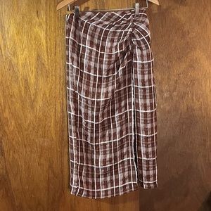 ZARA Brown & White Skirt w High Slit Sz M
